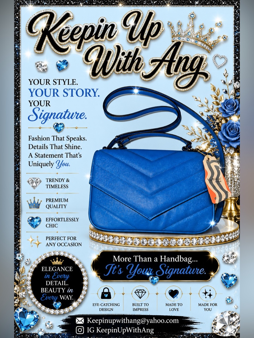 Blue Chevron Crossbody Bag -